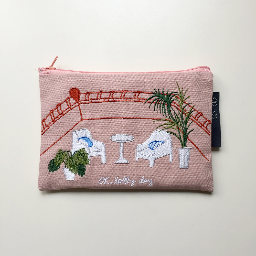[O,LD! X Mah so young] Embroidery pouch _ pink day